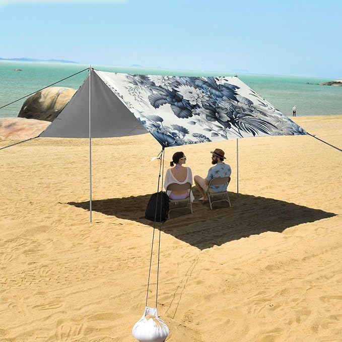Exotic Flowes Blue Beach Tent Sun Shelter Set UPF50+ UV Protection 10.5 x 9.19 FT Camping Shade Canopy with Sandbags Sand Anchors Carrying Bag and Others