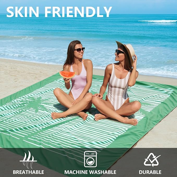 Beach Blanket Waterproof Sandproof Beach Mat 79 X 83/10'x9'for 2-8 Adults Quick Drying Outdoor Picnic Mat Beach Accessories for Travel Camping Hiking