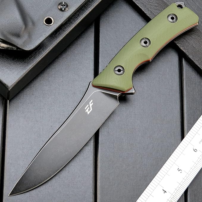 Eafengrow EF125 Fixed Blade Knife 14c28n Steel Blade G10 Handle Scales Fixed Knifes for Outdoor Camping Hunting Survival EDC Tool Knives with Kydex Sheath(Army Green)