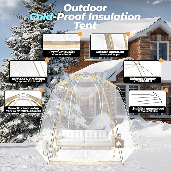 All Weather Proof Pod Pop Up Bubble Tent for 3-8 People Large Oversize Dome House Cold Protection Camping Tent Winter Instant Igloo for Outdoor Activities