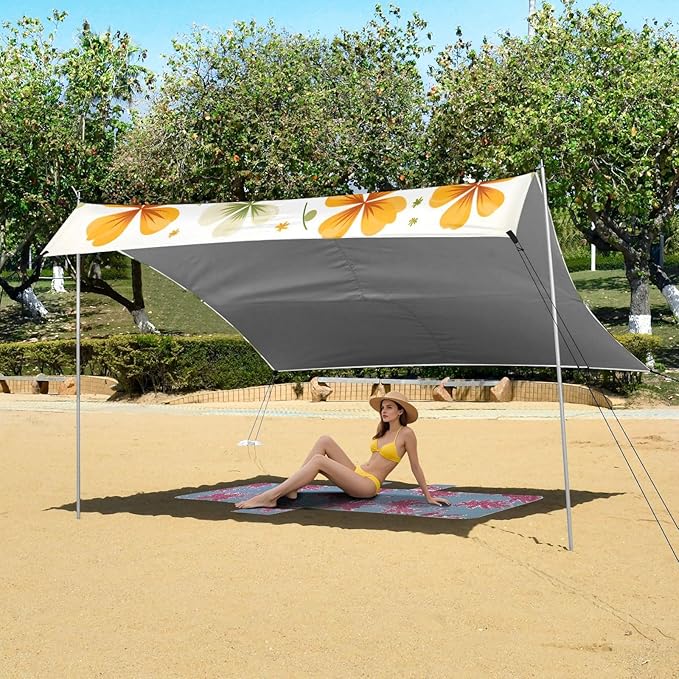 St Patrick's Clovers Green Orange Beach Tent Sun Shelter Set UPF50+ UV Protection 10.5 x 9.19 FT Camping Shade Canopy with Sandbags Sand Anchors Carrying Bag and Others