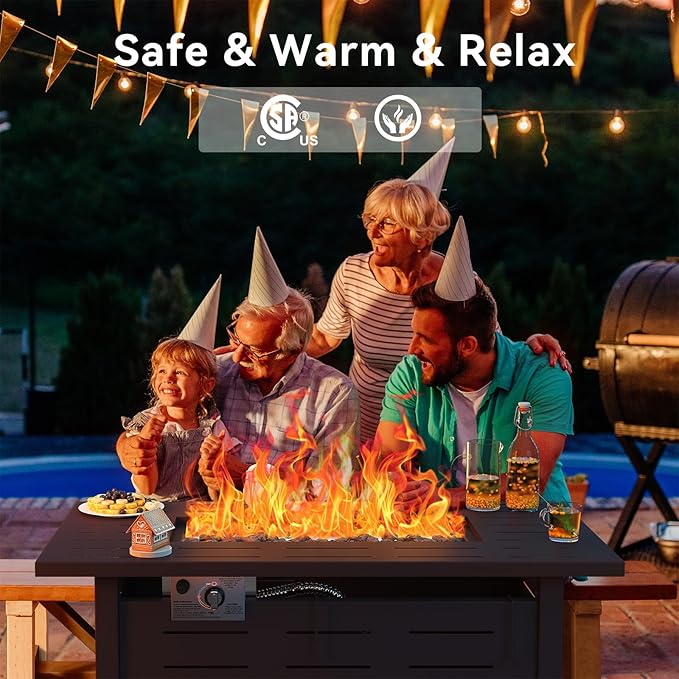 Aoxun 41 Inch Propane Fire Pit–50000 BTU Gas Fire Pit Table with Removable Lid &amp Lava Rocks Rectangle Firepit Table for Outside Patio Deck Backyard Black