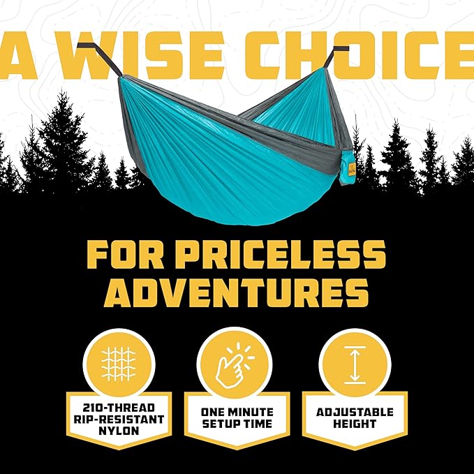 Wise Owl Outfitters Camping Hammock – 500lbs Portable Hammock with Tree Straps - Travel Backpacking Hiking Outdoors Camping Gear - Single or Double