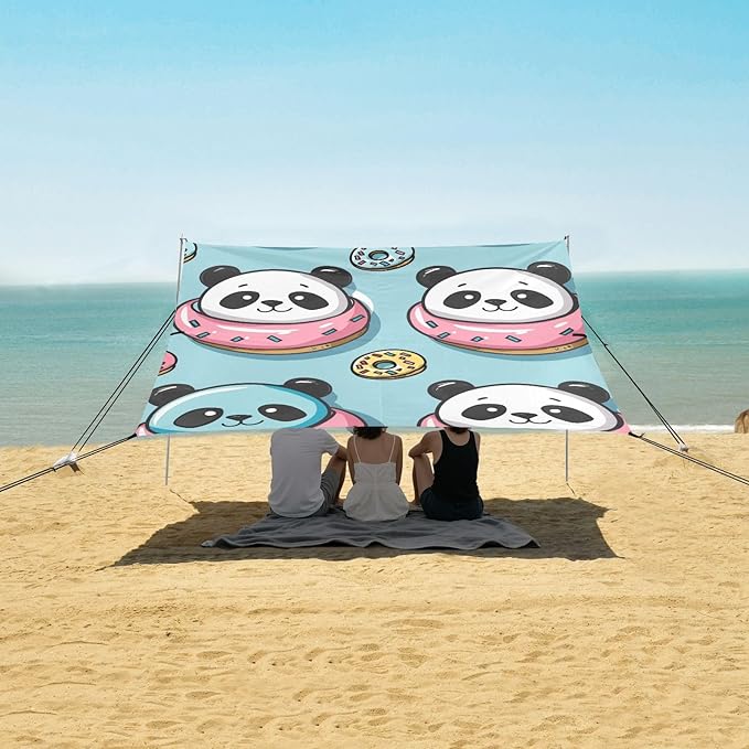 ALAZA Cute Panda Donut Seamless Beach Tent Sun Shelter Portable Canopy Sunshade for Outdoor Camping Picnics Backyard Fun 10x9 ft