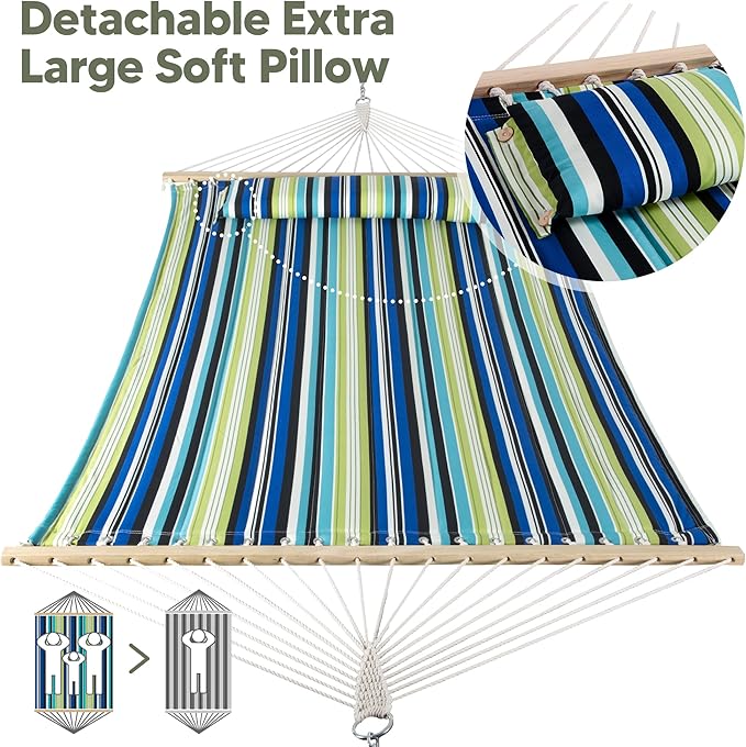 SUNCREAT 2 Person Hammocks for Trees Lightweight Hammock for Outdoor Patio Garden Backyard Green Stripes