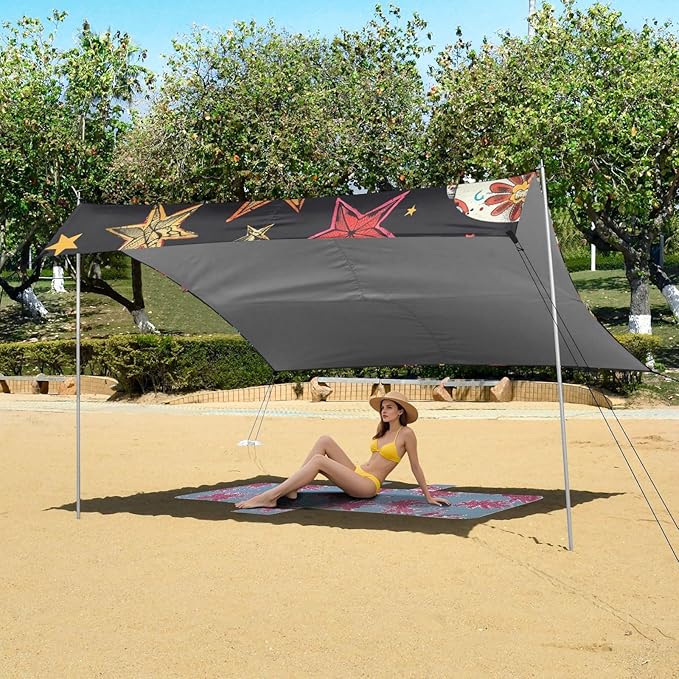 ALAZA Sugar Skull Stars Beach Tent Sun Shelter Portable Canopy Sunshade for Outdoor Camping Picnics Backyard Fun 10x9 ft
