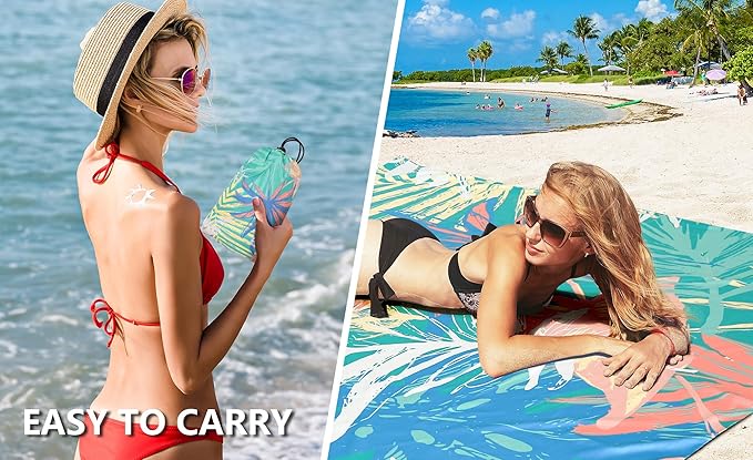Beach Blanket Waterproof Sandproof Beach Mat 79 X 83/10'x9'for 2-8 Adults Quick Drying Outdoor Picnic Mat Beach Accessories for Travel Camping Hiking