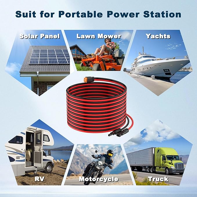 10AWG 35FT XT60i Solar Cable XT60i Extension Cable Solar Panel Connector to XT60i Connector for Portable Power Station