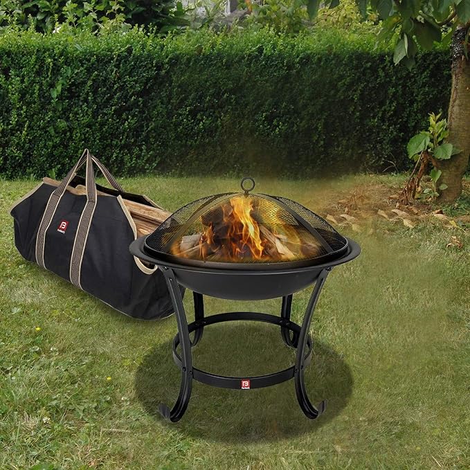FireBeauty Fire Pit BBQ Grill Pit Bowl with Mesh Spark Screen CoverPoker (Includes Tote Bag)