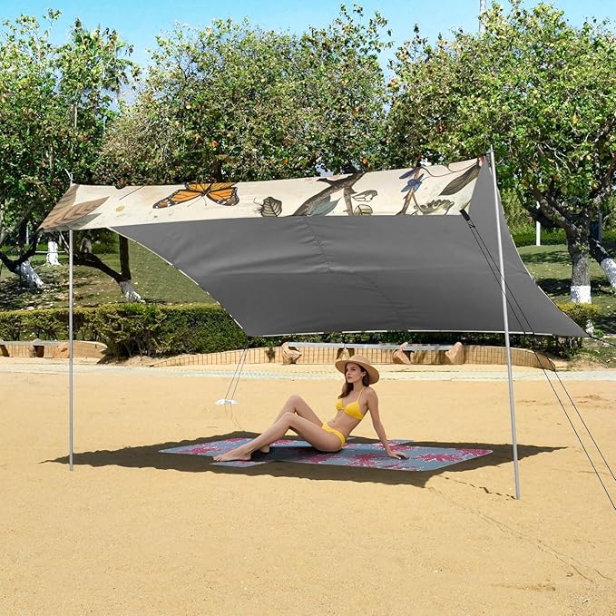 ALAZA Flowers Twigs Butterflies Dragonflies Beach Tent Sun Shelter Portable Canopy Sunshade for Outdoor Camping Picnics Backyard Fun 10x9 ft