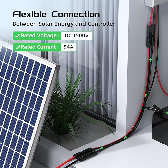 Bateria Power 30Ft 10AWG Solar Panel Extension Cable 6mm² Twin PV Wire Conductor Parallel Solar Wire Adapter Kit with Waterproof Female &amp Male Solar Connectors for RV Marine (Both Ends Installed