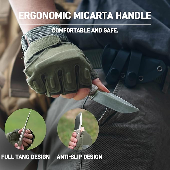 CJRB Mutt Fixed Blade Knife with Sheath 3.18 AR-RPM9 Steel Blade with Micarta Handle Camping Hiking Survival Knife for Men Women J1958 Green