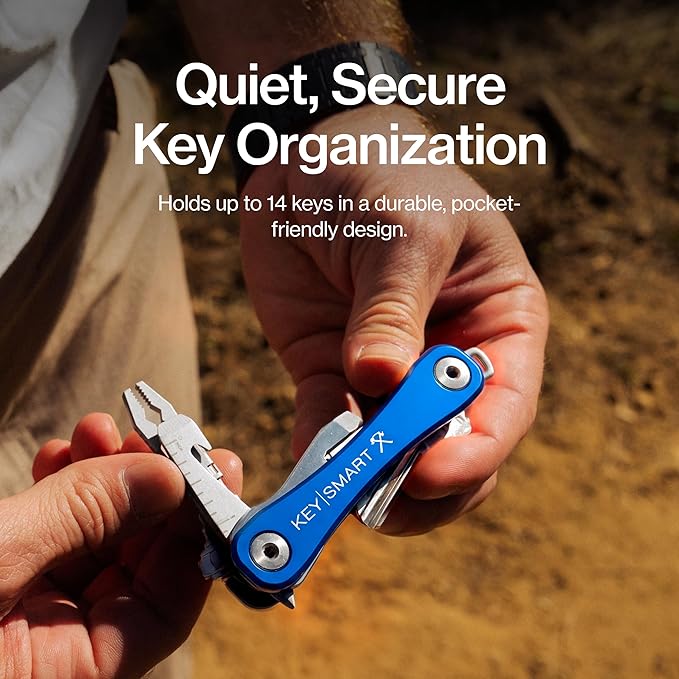KeySmart Rugged - Multitool Key Holder for Keychain w/Bottle Opener and Pocket Clip Key Organizer for Key Chain EDC Keychains Key Ring for Car Fobs Key Chains Expandable (Up to 14 Keys Blue)