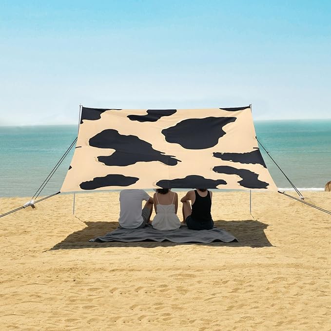 ALAZA Light Yellow Cow Pattern Beach Tent Sun Shelter Portable Canopy Sunshade for Outdoor Camping Picnics Backyard Fun 10x9 ft