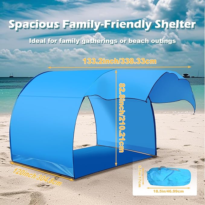 Family Beach Tent Shelter with Floating Design Quick Setup &amp Stylish Look Perfect for 5-6 People Windproof Easy to Set-Up