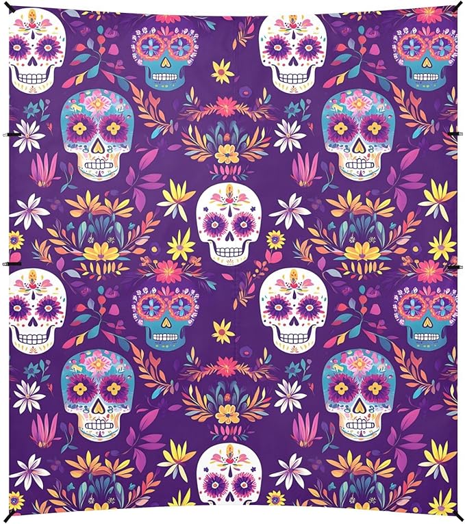 ALAZA Purple Skull Flower Pattern Beach Tent Sun Shelter Portable Canopy Sunshade for Outdoor Camping Picnics Backyard Fun 10x9 ft