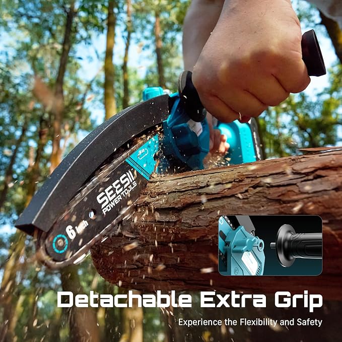 SEESII Chainsaw 6 Inch Mini Electric Chainsaw Cordless Battery Powered 2026 Upgraded Hand Held Saw with 2x2000mAh Battery for Wood/Trees Trimming Chain Saw Gift for Men Dad Husband Fathers Gardener