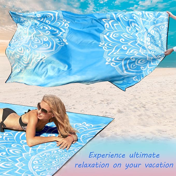 Beach Blanket Waterproof Sandproof Beach Mat 79 X 83/10'x9'for 2-8 Adults Quick Drying Outdoor Picnic Mat Beach Accessories for Travel Camping Hiking