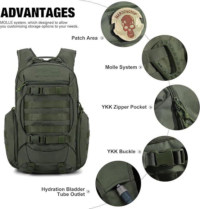 Mardingtop Tactical Molle Backpack for Men- 18L/28L EDC Hiking &amp Motorcycle Backpack