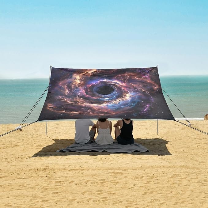 ALAZA Black Hole Nebula Beach Tent Sun Shelter UPF50+ Protection Beach Shade Canopy w/ 4 Sandbags for Outdoor Camping Fishing Backyard Fun Picnic 10x9 ft