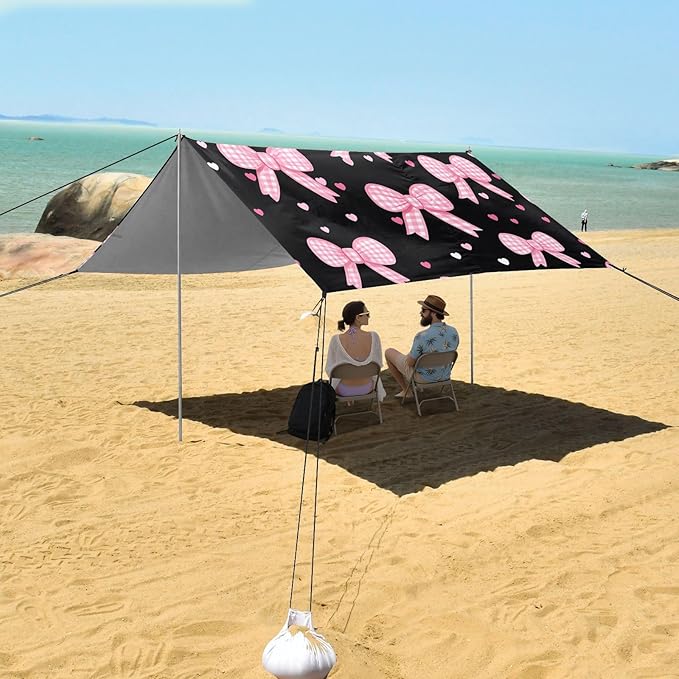 ALAZA Pink Bow Heart Pattern Beach Tent Sun Shelter Portable Canopy Sunshade for Outdoor Camping Picnics Backyard Fun 10x9 ft