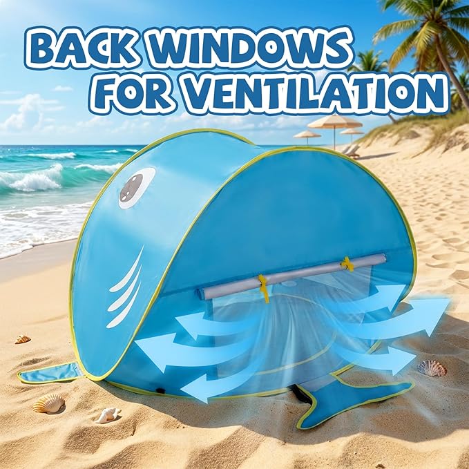 Baby Beach Tent - Shark Pop Up Beach Tent Sun Shade for Beach Portable Shade Pool UV Protection Sun Shelter for Outdoor Travel Camping