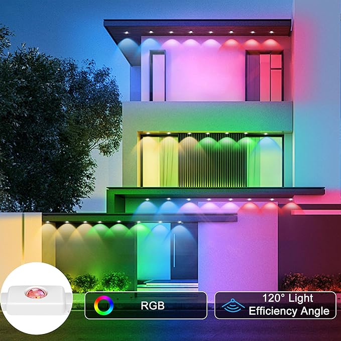50FT Permanent Outdoor Lights with 30 Smart RGB LED Eave Lights APP/Remote Control IP67 Waterproof for House Roof Eave Garden Outdoor Decorations Christmas Party Decor