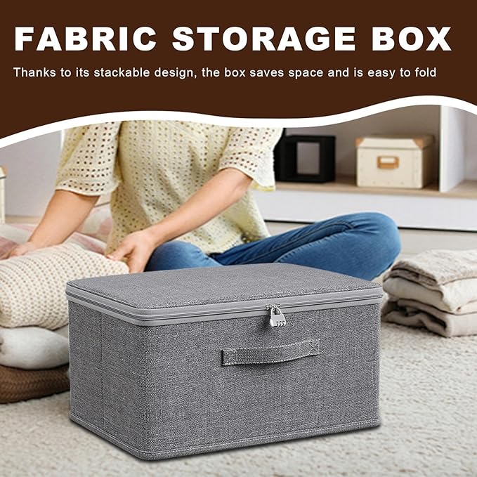 Lockable Storage Bin – Stackable Organiser Chest with Lid Secure Snacks Storage Box | Durable Protective Clothing Storage Tote Heavy Duty Utility Lock Container for Garage Sweater Holder