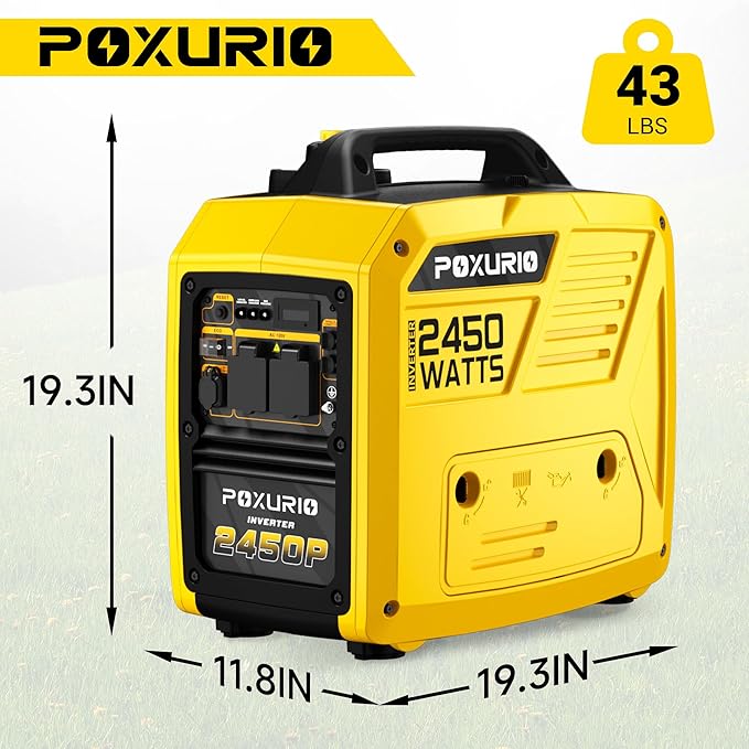 2450-Watt Portable Inverter Generator for Home Use 1.6Gallon Large Fuel Tank Up to 8.3 Hours Use 120V Gas Powered Generator Super Quiet - EPA CompliantYellow