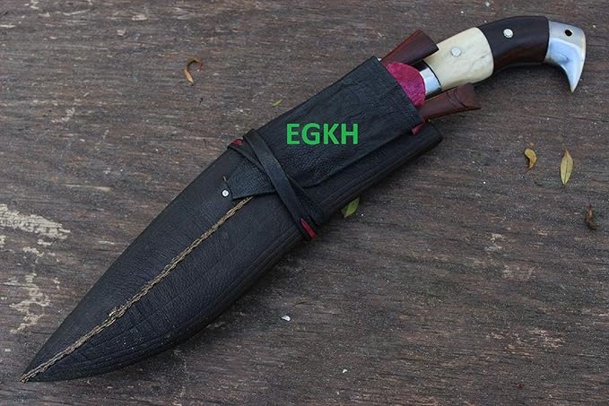 12 Inches Eagle Survival Rust Free Kukri - Custom Made Khukuri - Best Survival Handmade Tools Knife - High Carbon Steel 5160 Spring Steel Blade with Rosewood and Water Buffalo Bone Handle