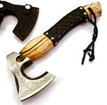 Custom Forged Carbon Steel Viking Style Bearded Axe - Real Hatchet Throwing &amp Camping Axe with Leather Wrap Best Gift for Anniversary Valentine's Day Birthday with Premium Leather Sheath