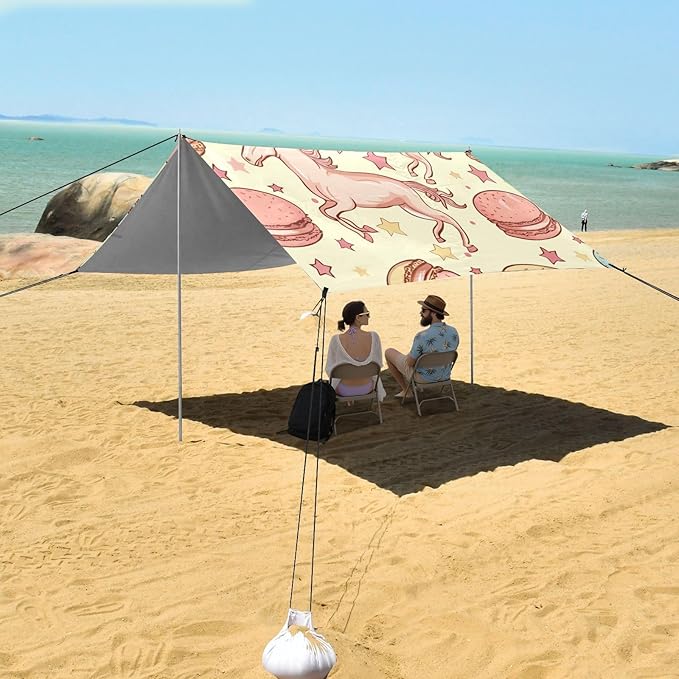 ALAZA Horse Macaron Cake Seamless Beach Tent Sun Shelter Portable Canopy Sunshade for Outdoor Camping Picnics Backyard Fun 10x9 ft