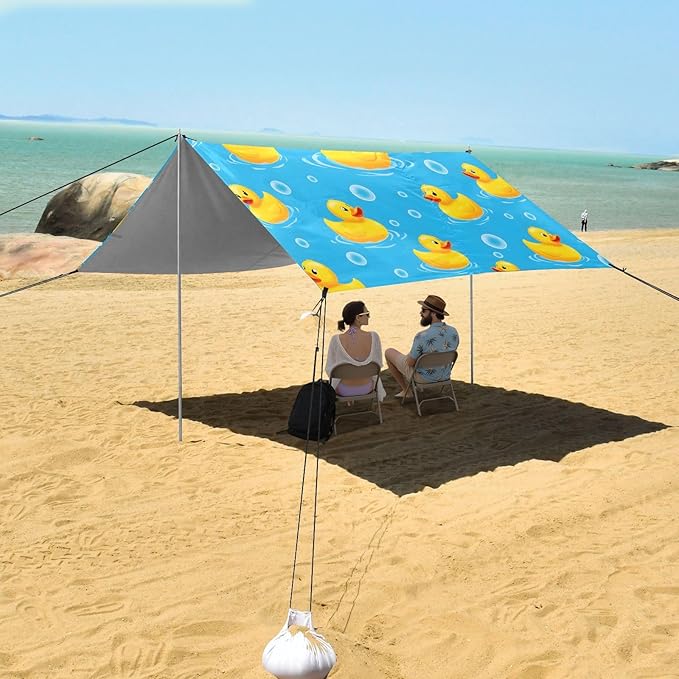 ALAZA Duck Bubbles Pattern Beach Tent Sun Shelter Portable Canopy Sunshade for Outdoor Camping Picnics Backyard Fun 10x9 ft