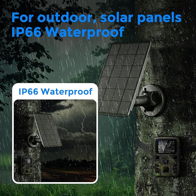 Solar Panel for Trail Cameras 5000mAh Solar Battery Charger Kit with 12V 1A &amp 6V 1.5A Dual Output Built-in Lithium Battery | IP65 Waterproof Compatible with Bushnell Stealth Cam Wildgame
