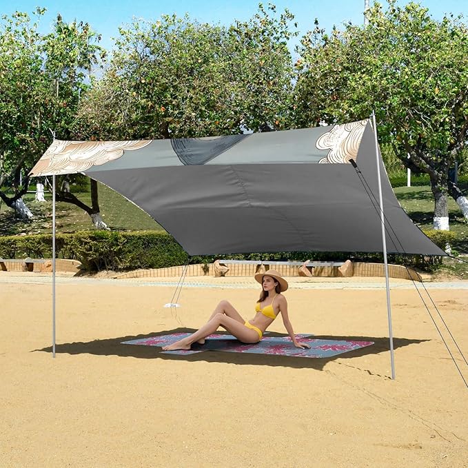 ALAZA Shark Wave Sailboat Beach Tent Sun Shelter Portable Canopy Sunshade for Outdoor Camping Picnics Backyard Fun 10x9 ft