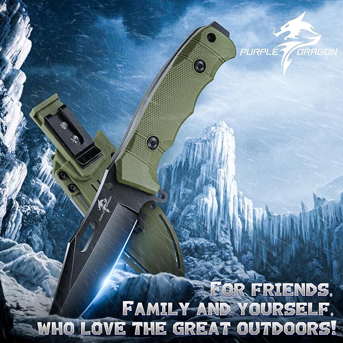 Purple Dragon Fixed Blade Knife with Kydex Sheath Green Ergonomic G10 Handle Gifts for Men