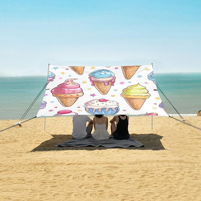 ALAZA Miyazaki Hayao Style Ice Cream Seamless Pattern with White Background Beach Tent Sun Shelter Portable Canopy Sunshade for Outdoor Camping Picnics Backyard Fun 10x9 ft