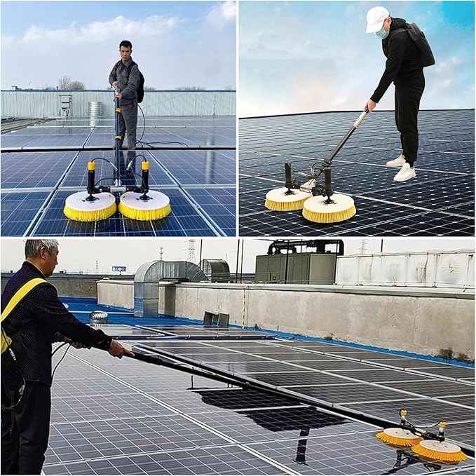 Electric Solar Panel Cleaning Brush &amp Water Fed Pole Kit Telescopic Rod PV Panel Wash Cleaning Machine 65cm Cleaning WideMains Electricity-3.5m/11ft