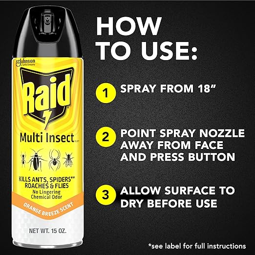 Raid Multi Insect Killer Aerosol Kills Ants Spiders Roaches and Flies No Lingering Chemical Odor Indoor and Outdoor Use 15 Ounce (Pack of 2)