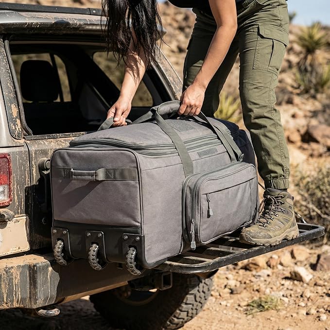 Military Wheeled Deployment Bag Large Tactical Heavy Duty Duffel Bag for Camping Hiking (Grey)