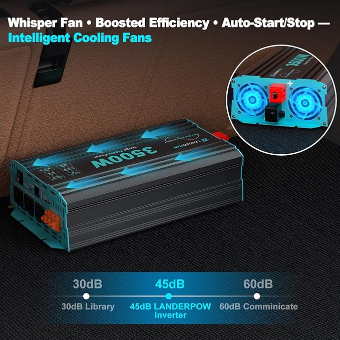Pure Sine Wave 3500W Power Inverter 12V DC to 120V AC for RV Truck Home Off-Grid Solar Inverter with 3 AC Outlet 30W USB-C 5V 3.1A USB Hardwire Port 15FT Remote Control Surge 7000W