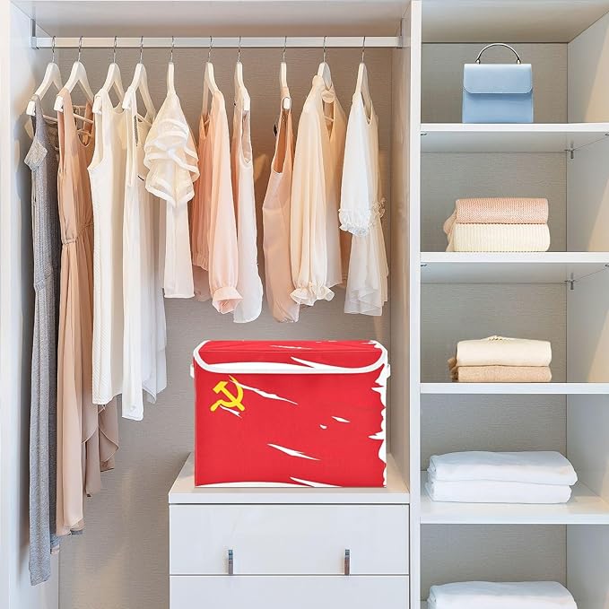 Soviet Union Flag Union Of Soviet Socialist Republics National Storage Box with Lid Foldable Organizing Bins Clothing