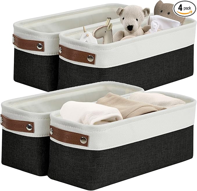 DECOMOMO Narrow Storage Bins Small Baskets for Organizing Bathroom Toilet Tank Towel Storage Entryway Gifts (Black and White - Set of 4)