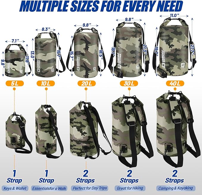 Waterproof Dry Bag 5L/10L/20L/30L/40L Roll Top Lightweight Storage Backpack with Phone Case for Women &amp Men Floating Waterproof Sack for Travel Swimming Kayaking Paddle Board Camping &amp B