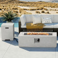 COSIEST 2-Piece Outdoor Propane Fire Pit Table Set w Tank Table 42-inch Terrazzo Rectangle Fire Table (50000 BTU) w 16 inches Tank Cover Side Table 20lb Wind Guard Black Fire Glass Rain Cover