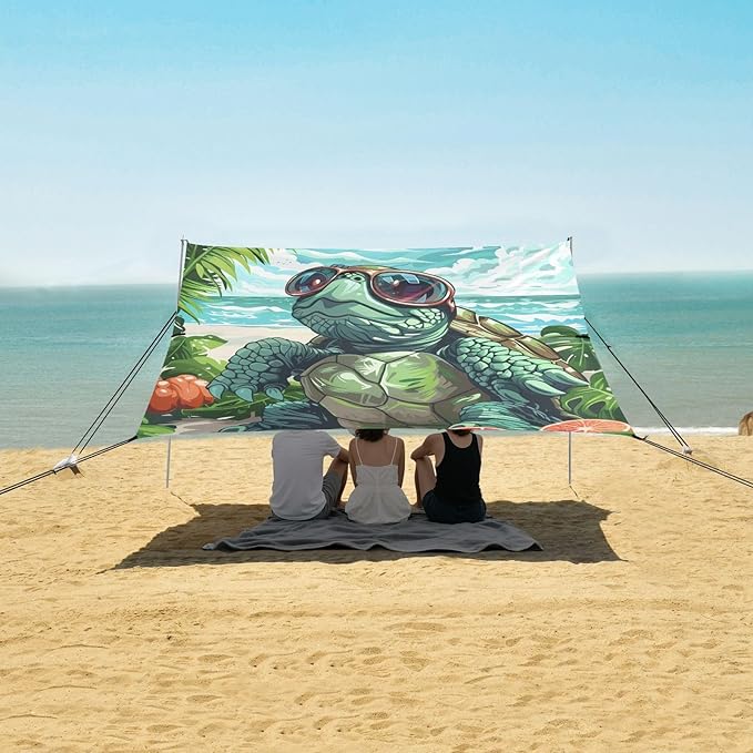 ALAZA Turtle Summer Beach Tent Sun Shelter Portable Canopy Sunshade for Outdoor Camping Picnics Backyard Fun 10x9 ft