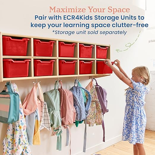 ECR4Kids Scoop Front Storage Bins Multipurpose Organization Red 10-Piece