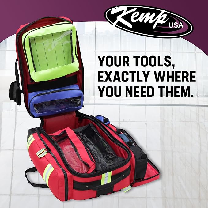 Kemp USA Ultimate EMS Backpack EMT Emergency Medical Bag with Oxygen Cylinder Strap Heavy Duty Multi Pocket Search and Rescue Medic Pack Professional 8 Lbs Field Ready Design