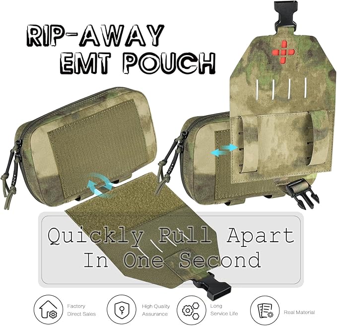 Ifak Pouch-Rapid Deployment Tactical MOLLE Trauma Kit Pouches Quick Release Tear-Off Medical First Aid Kit Organiser with Red Immediate Identify for Emergency Surviva.