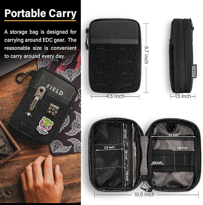 TACTICAL GEEK EDC Compact Waist Pocket Pouch Men EDC Pouch Organizer Multi-Purpose Molle Tool Pouch for Multitools Utility Tool Organizer Bag for Daily Essentials Carry (Block E3.0-BK)